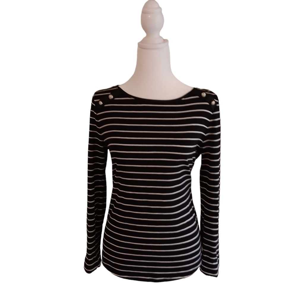 White House Black Market Striped Long Sleeve Black And White Top.